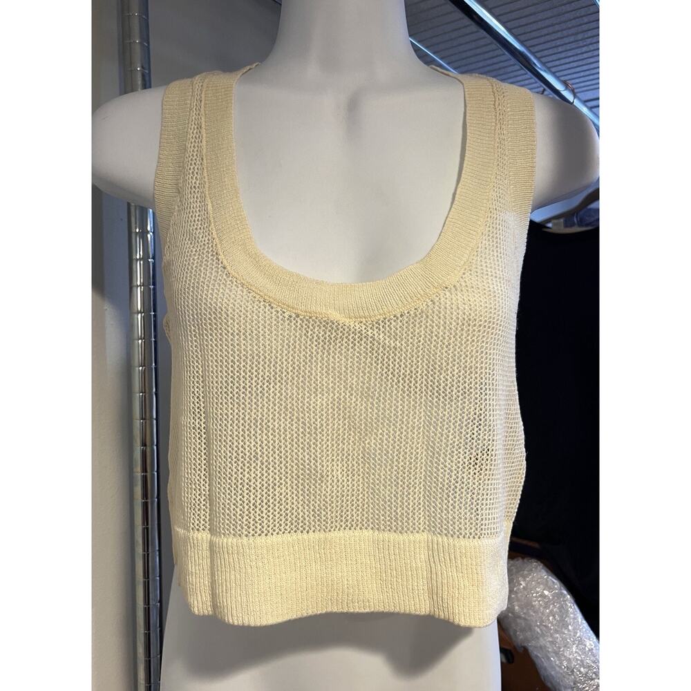 Rogan Ivory Knit Crop Top Size Medium Mesh See Thru Sheer y2k babydoll